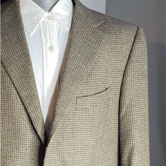 Ermenegildo Zegna 54R Brown Wool Micro Check‎ Hopsack Blazer Sports Coat - Picture 1 of 11